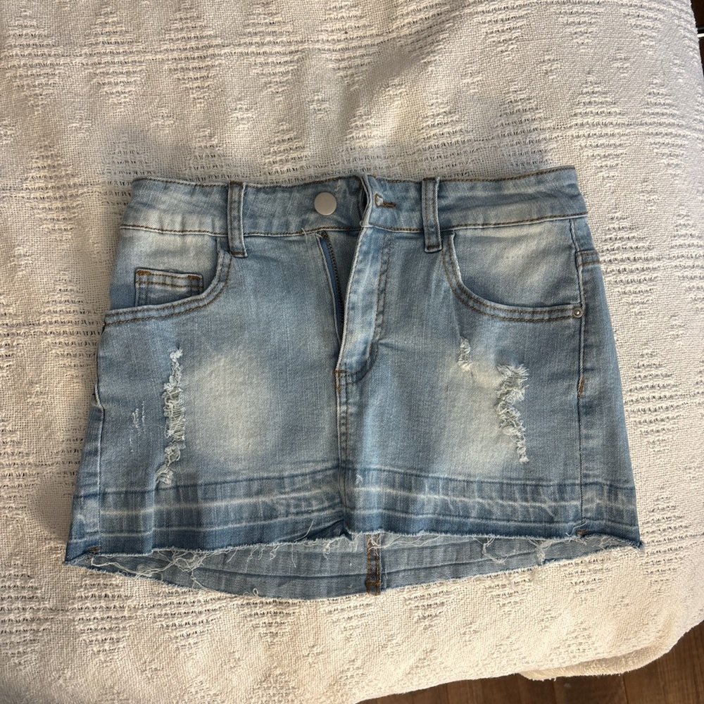SHEIN Light Blue Distressed Mini Skirt